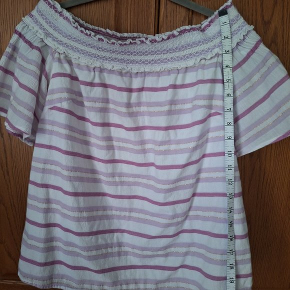 Lane Bryant Striped Smocked Off the Shoulder Top Size-10/12 - Picture 10 of 11